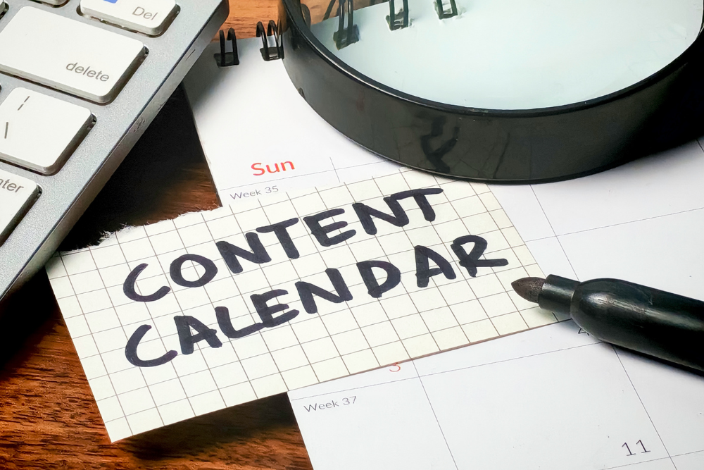 Content calendar planning used in social media marketing for wedding venues.